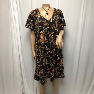 Nine West Dress Womens Size XL Floral Print V-Neck Comfy Short Sleeve